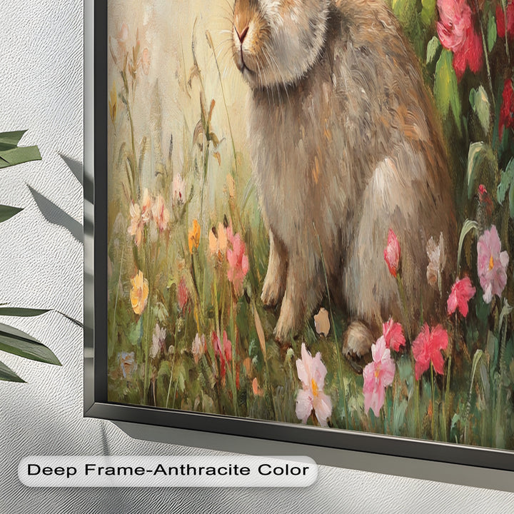 Curious Bunny Among Spring Blossoms – Animal Oil Painting
