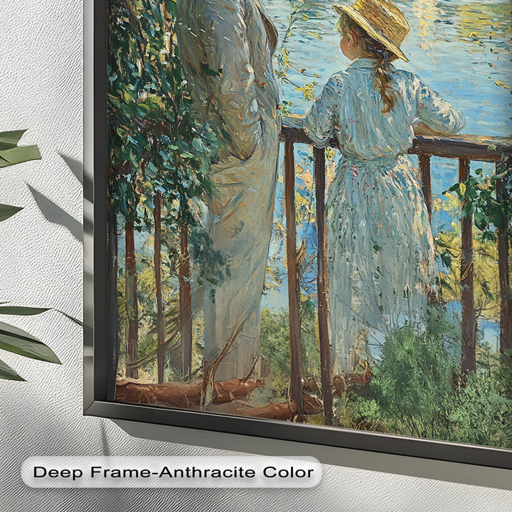 Father and Daughter by the Lake - Impressionist Oil Painting