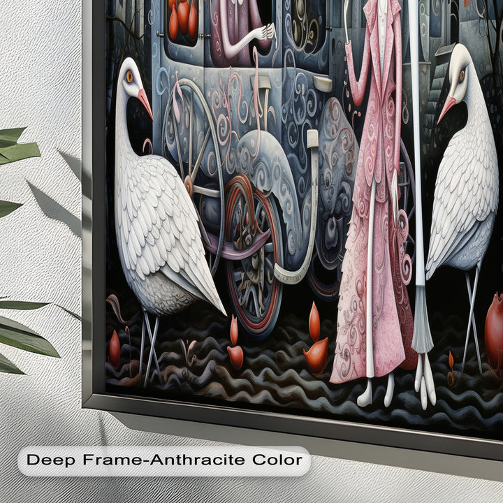 Crimson Couriers – Surreal Carriage Scene Oil Painting