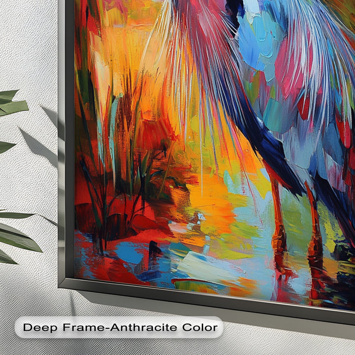 Colored Heron in Abstract Color Splash – Animal Oil Painting