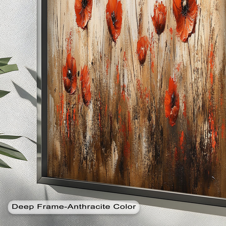 Fiery Meadow – Scarlet Poppies in Earth-Toned Field Flower Oil Painting