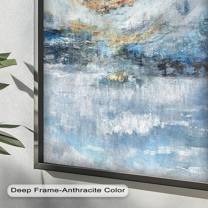 Abstrakte blaue gerahmte Kunst – Modernes expressionistisches Ölgemälde