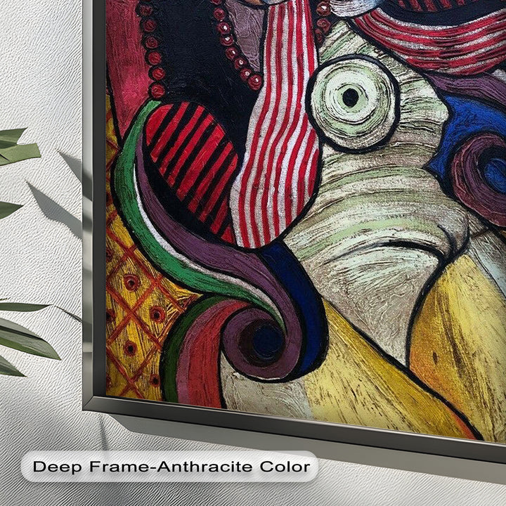 Melancholy in Stripes – Colorful Cubist Woman Portrait Picasso Oil Painting