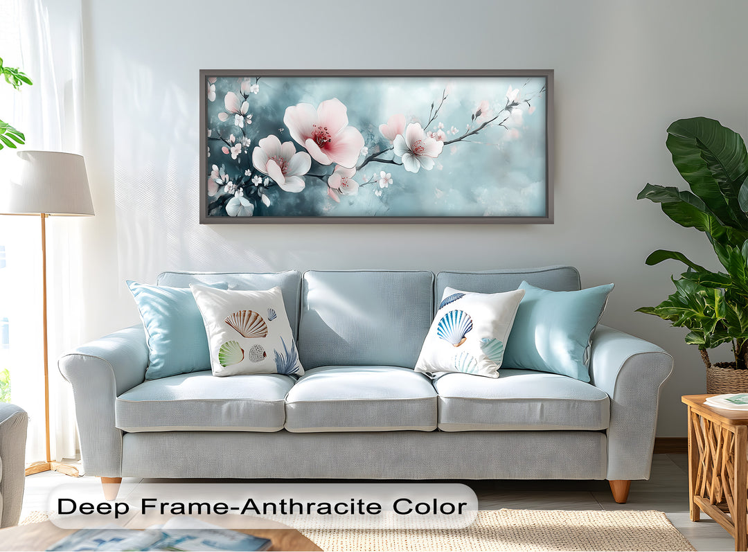 Soft Pink and White Petals on Tranquil Blue - Flower Oil Painting