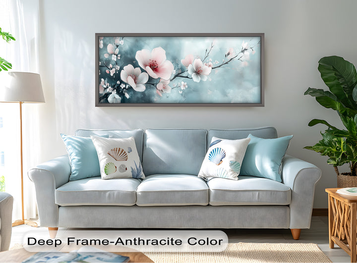 Soft Pink and White Petals on Tranquil Blue - Flower Oil Painting