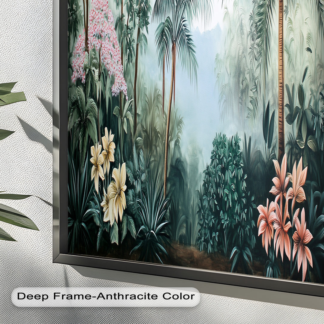 Floral Tropics Oasis – Palm Tree Oil Painting