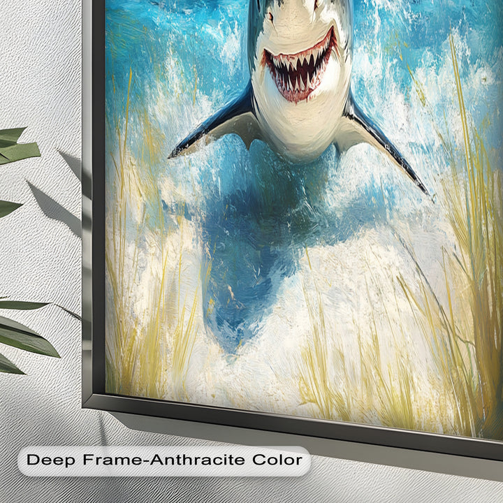 Smiling Shark by the Shore – Animal Oil Painting