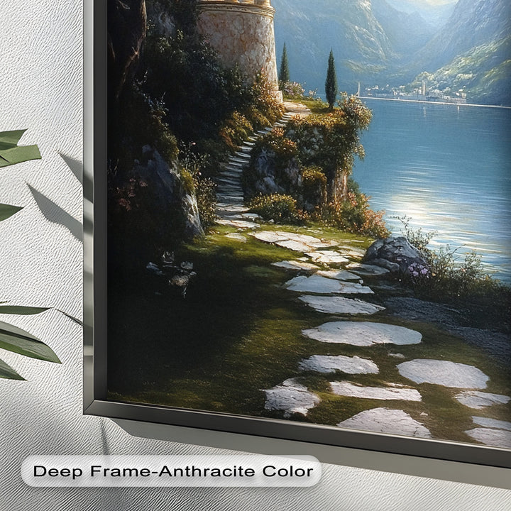 Sonnenbeschienener Tempel am See – Ölgemälde der Renaissance