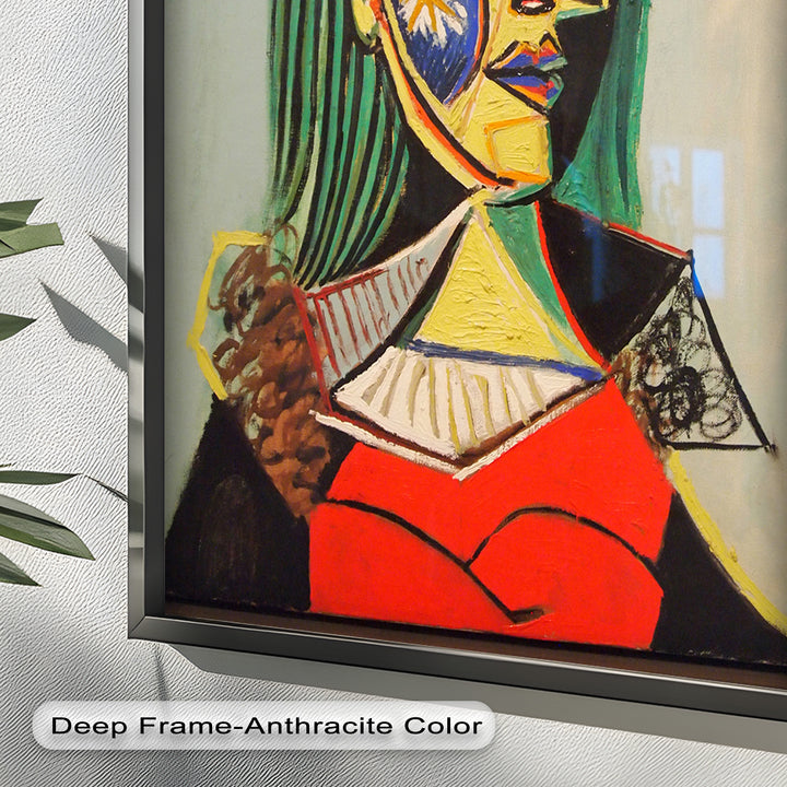 Strahlender Blick – Frau mit rotem Hut, kubistisches Porträt, Picasso-Ölgemälde