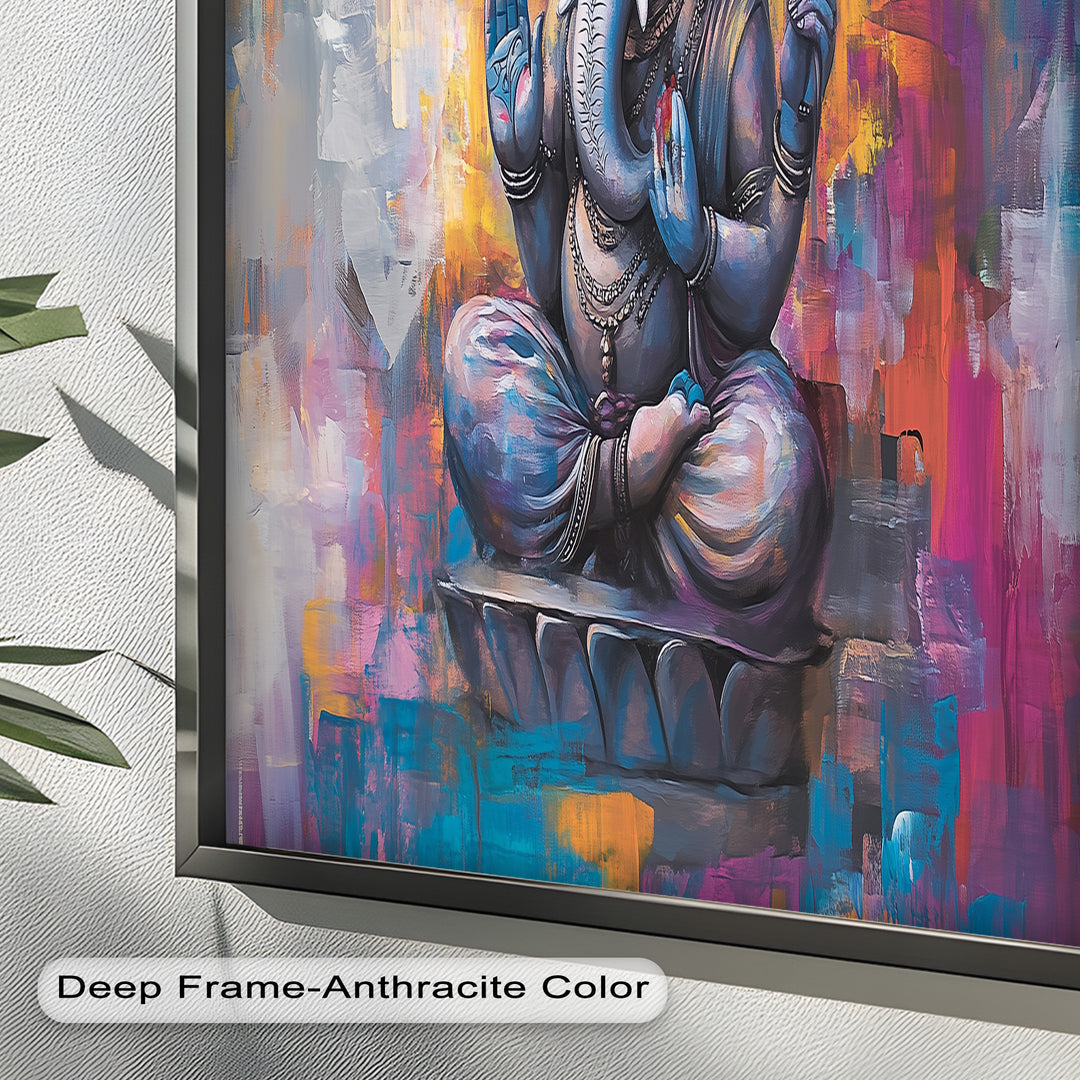 Farbenfrohe Ganesha-Wandkunst – Religiöses Ölgemälde