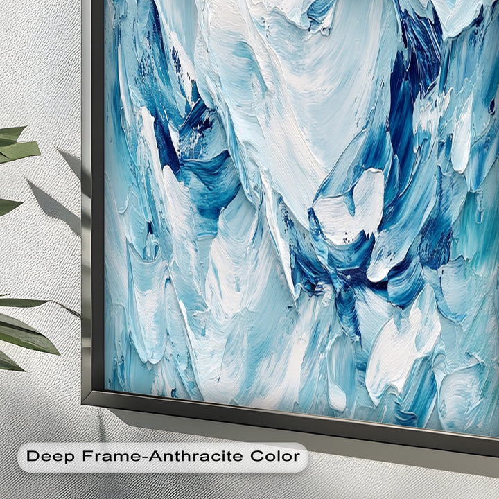 Ocean Ice Texture Art – Abstract Blue & White Oil Painting