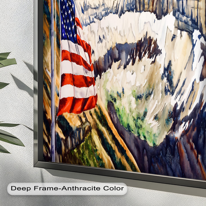 Amerikanische Flagge und Weißkopfseeadler - Patriotisches Ölgemälde