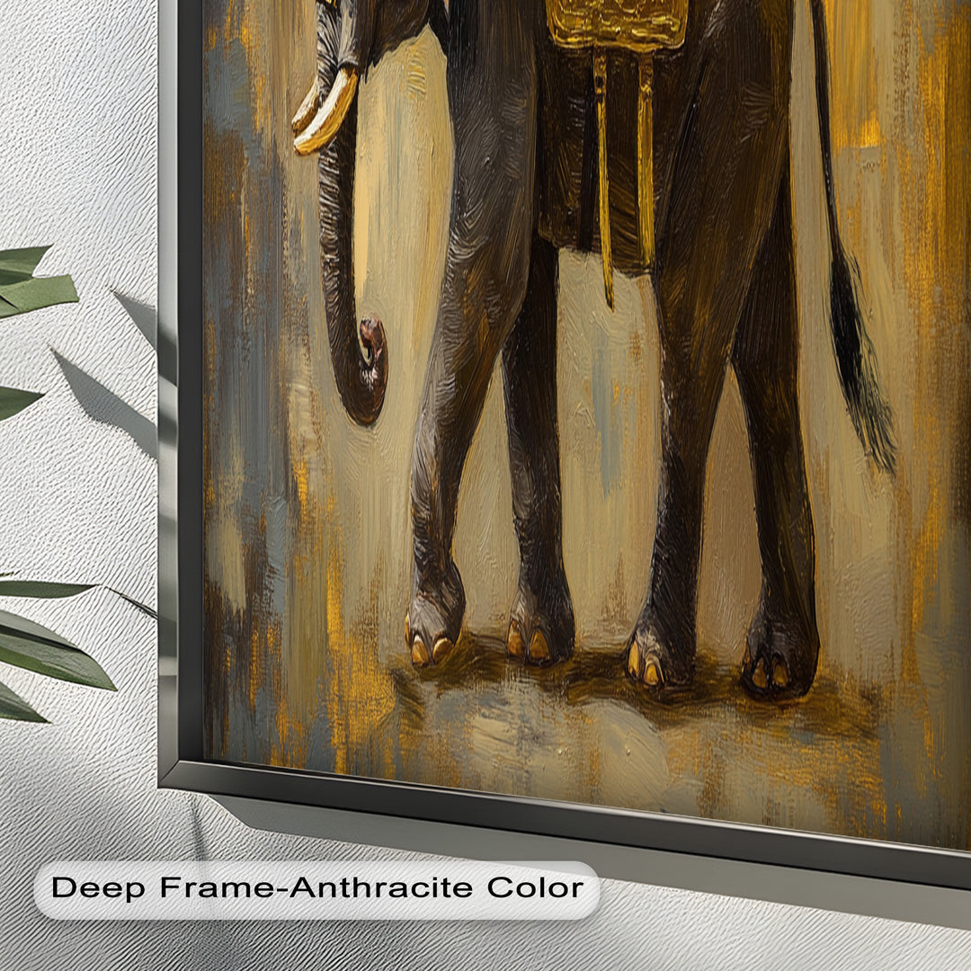 Elephant with Golden Saddle - Animal Oil Painting