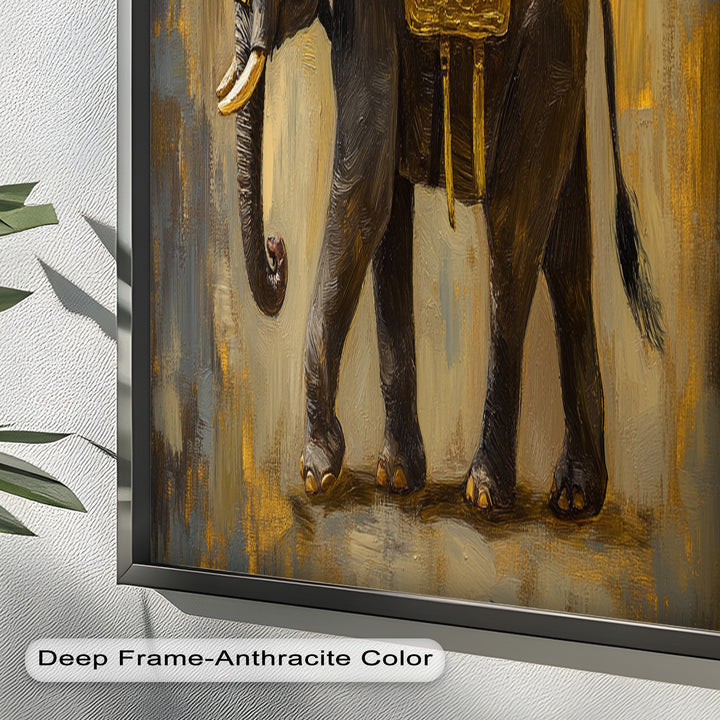 Elephant with Golden Saddle - Animal Oil Painting