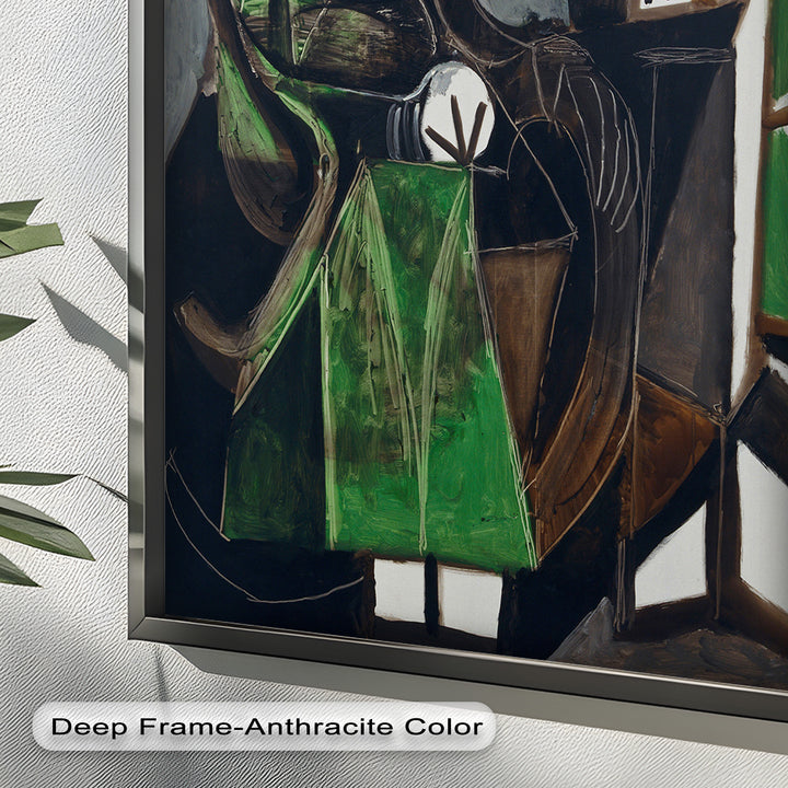 Figure by the Window – Abstract Green Interior Picasso Oil Painting