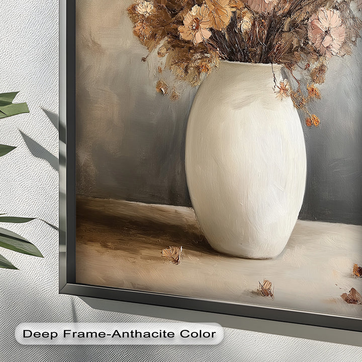 Brown Bouquet in White Vase - Flower Oil Painting