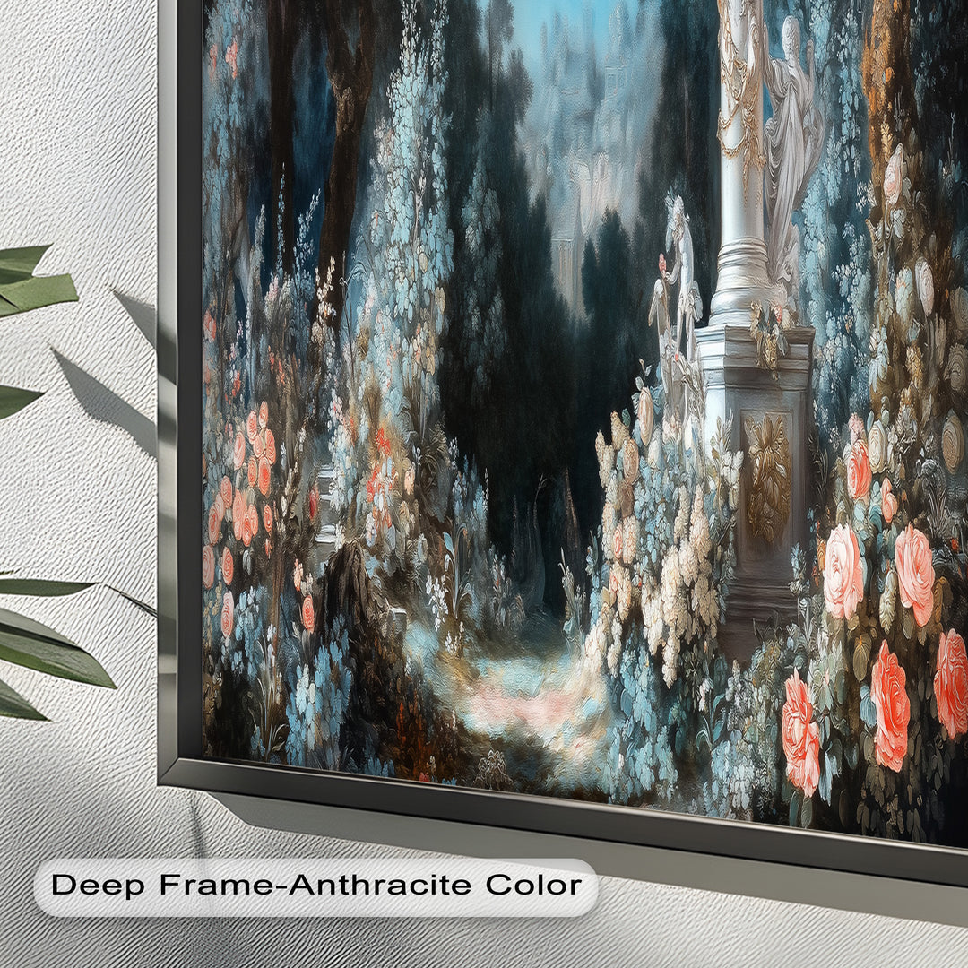 Moonlit Garden with Classical Column – Romantic Rococo Oil Painting