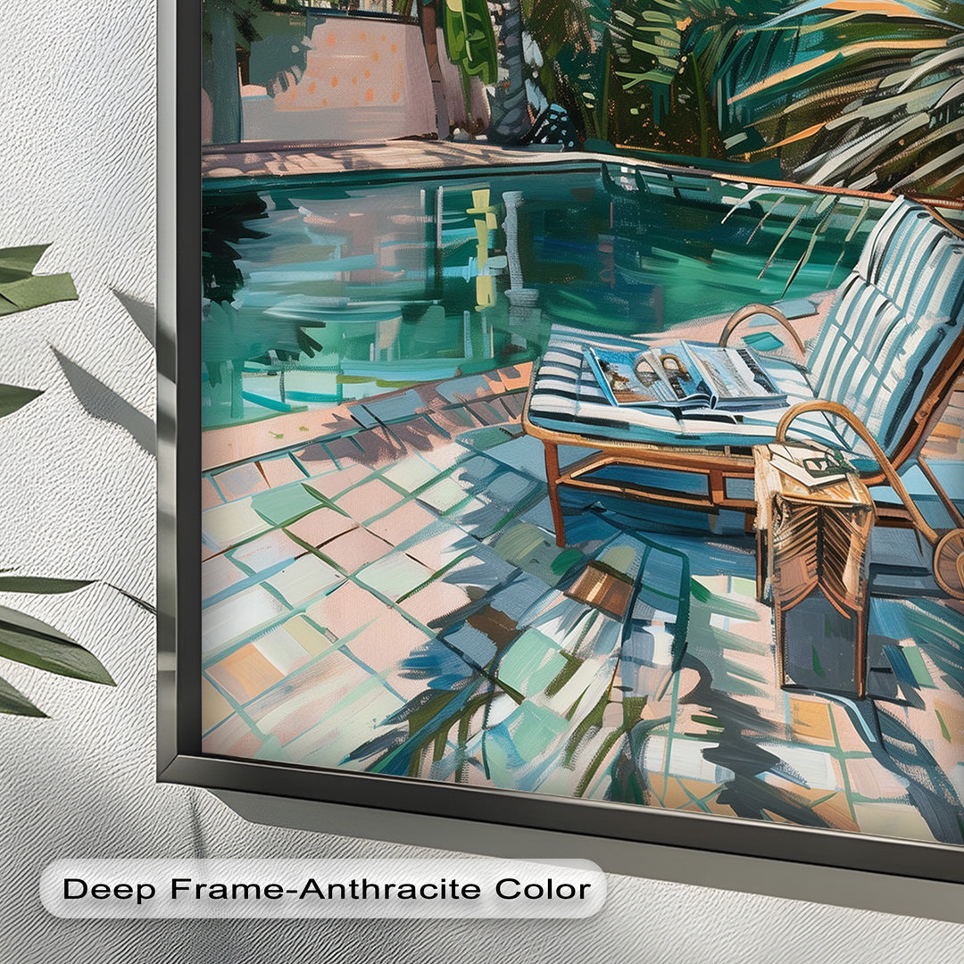 Poolside Palm Tree Escape – Tropical Oil Painting