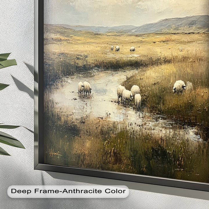 Vintage Schaf Moderne Kunst – Gerahmtes Ölgemälde