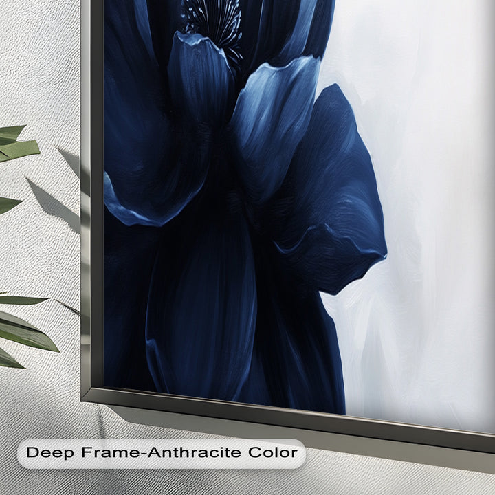 Midnight Bloom Wall Art – Navy Blue Floral Oil Painting