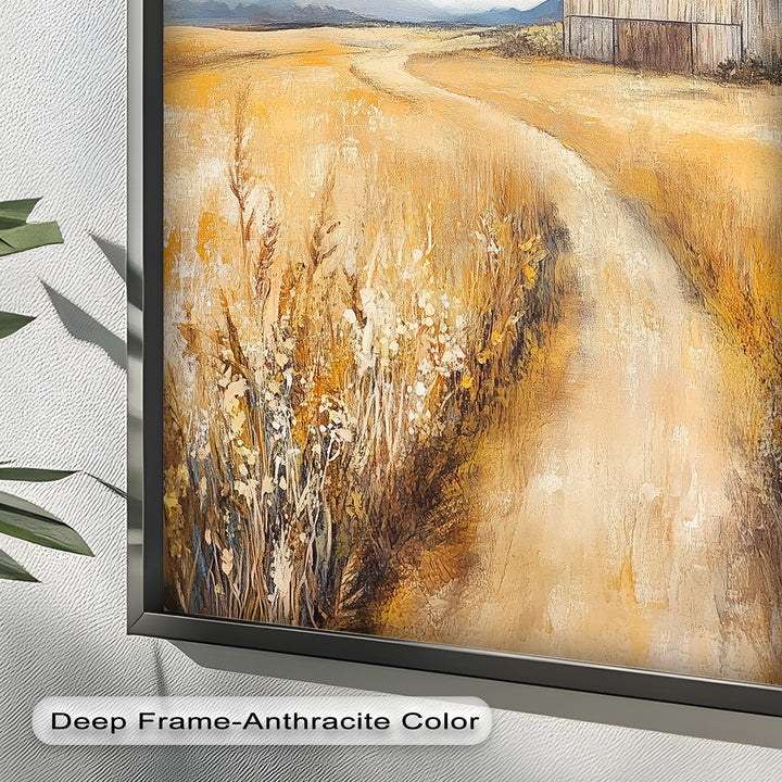 Country Wall Art - Golden Field Barn Landschaftsölgemälde