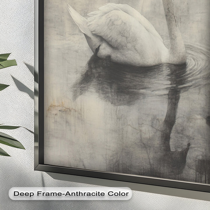 Silent Grace – Monochrome Swan on Still Water Oil Painting