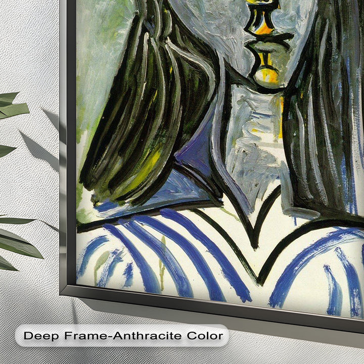 Striped Muse in Pink Hat – Picasso Oil Painting