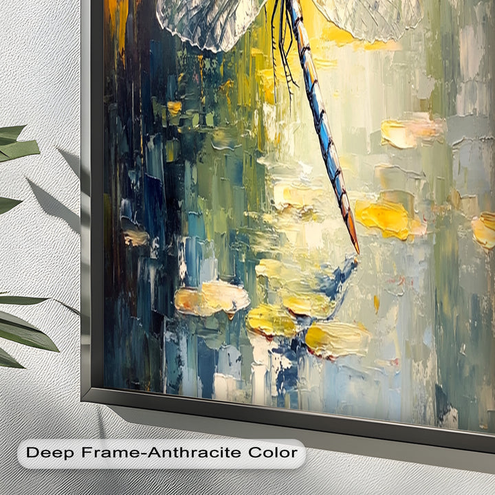 Shimmering Dragonfly Over Lily Pond – Animal Oil Painting