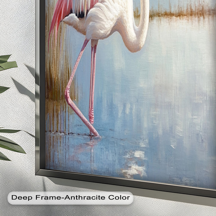 Graceful Flamingo in Shallow Water – Animal Oil Painting