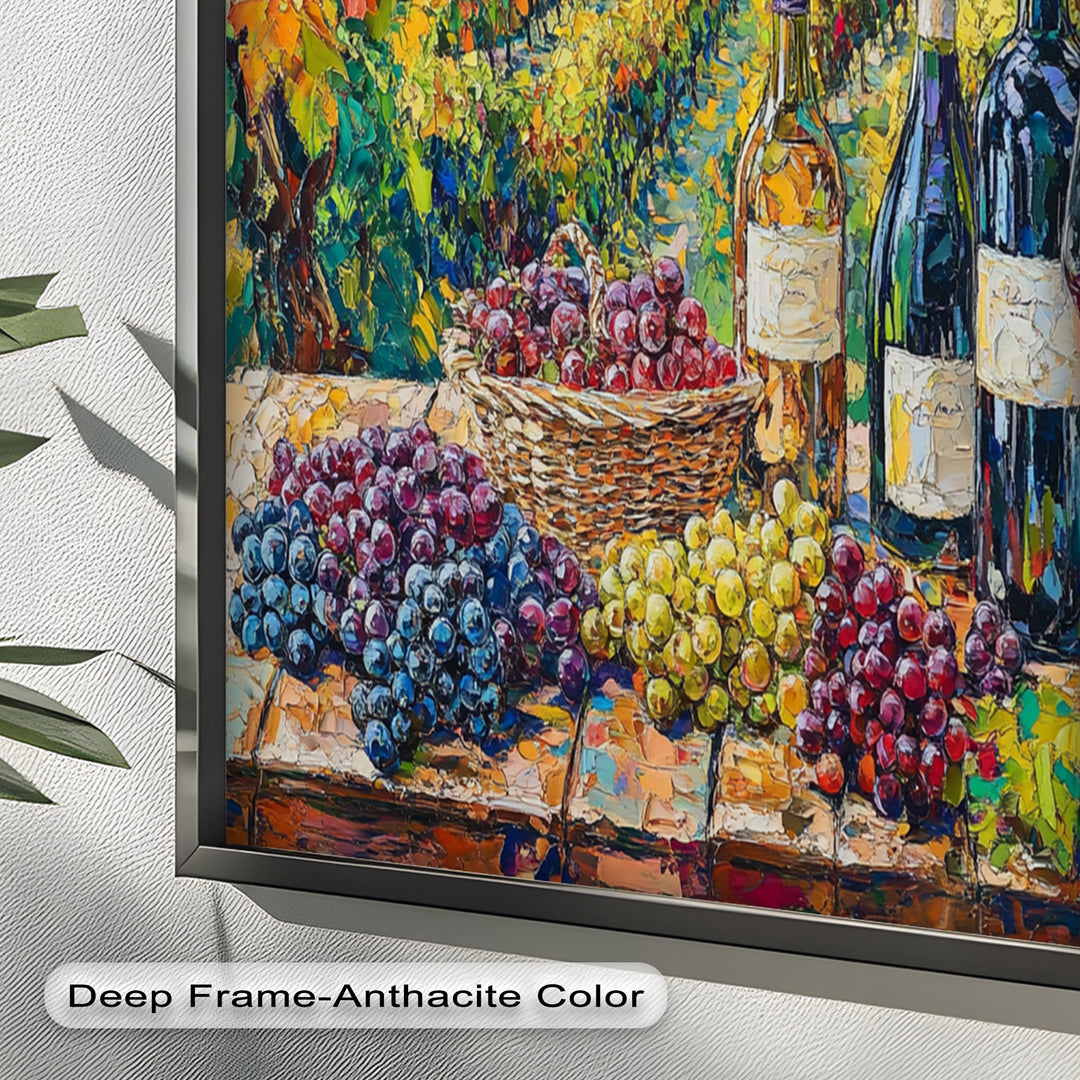 Wine Bottles and Grapes in Sunlit Fields - Still Life Oil Painting