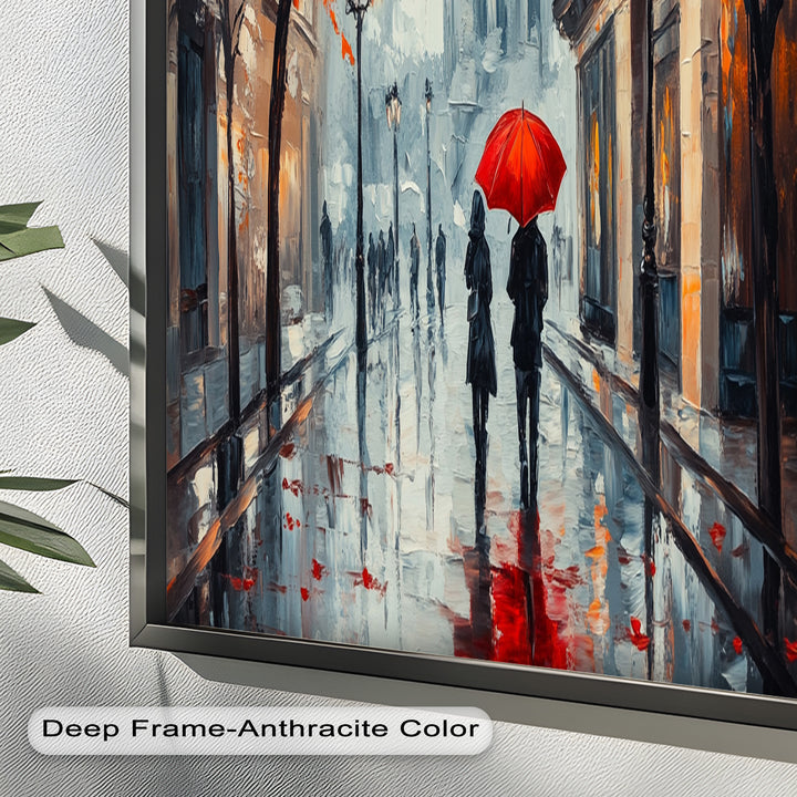 Lovers Walking with Red Umbrella - Love Oil Painting
