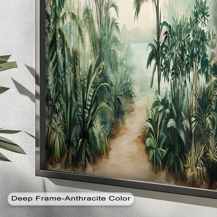 Tropical Serenity Pathway – Ölgemälde mit exotischem Grün