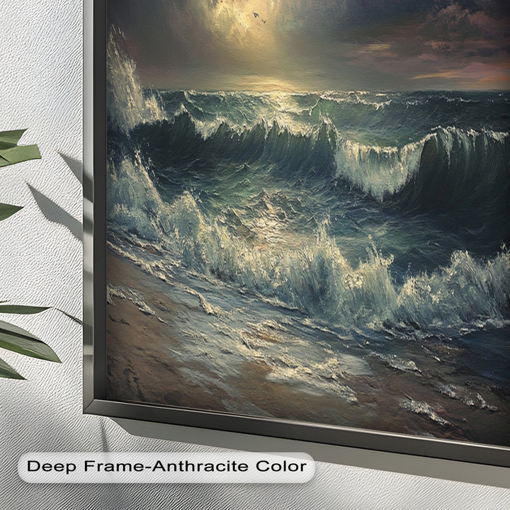 Ocean Sunset Wall Art - Storm Seascape Oil Painting