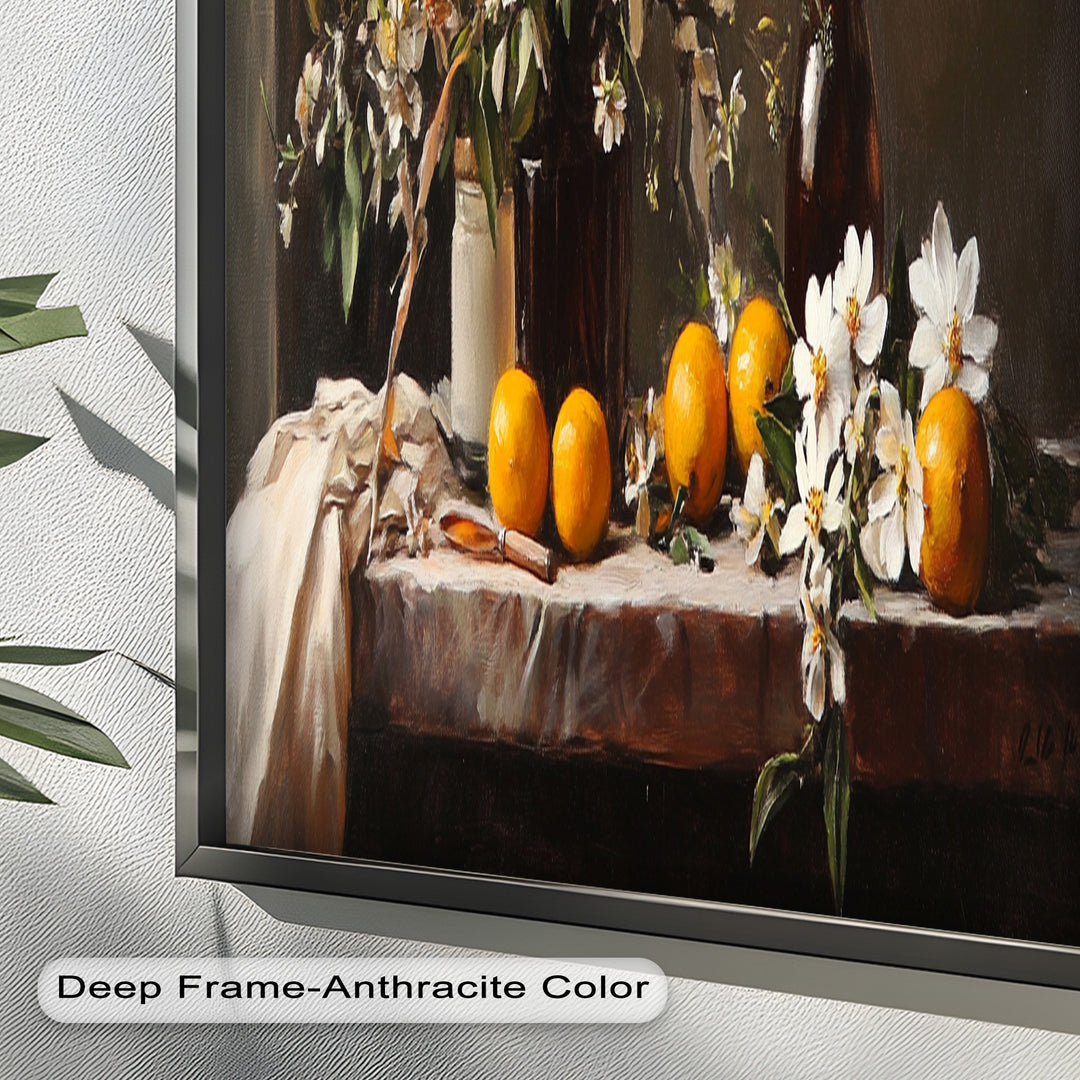 Orange & White Floral Still Life – Elegant Framed Oil Painting
