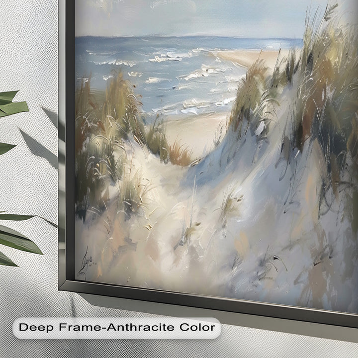 White Sand Beach Sandy Path Landscape – Coastal Oil Painting