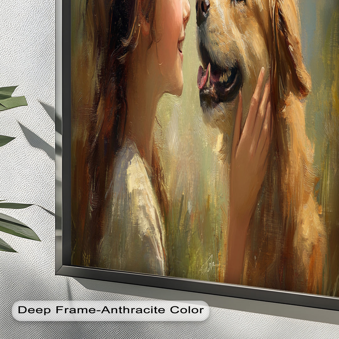Girl and Golden Retriever in Gentle Light – Animal Oil Painting