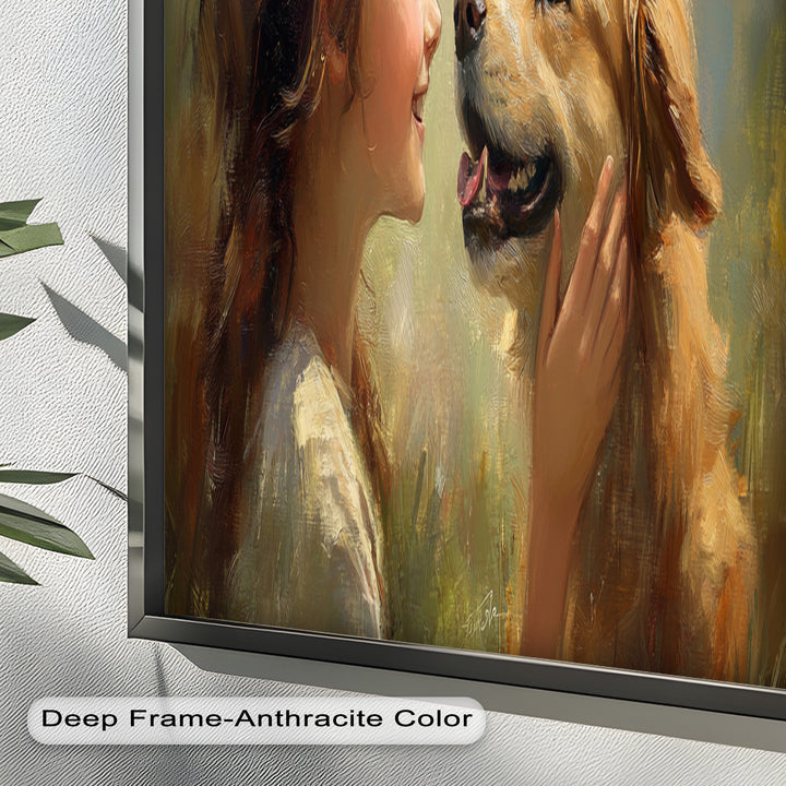 Girl and Golden Retriever in Gentle Light – Animal Oil Painting