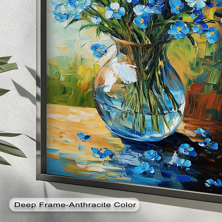 Blue Wildflowers in Vase Wall Art – Floral Oil Painting