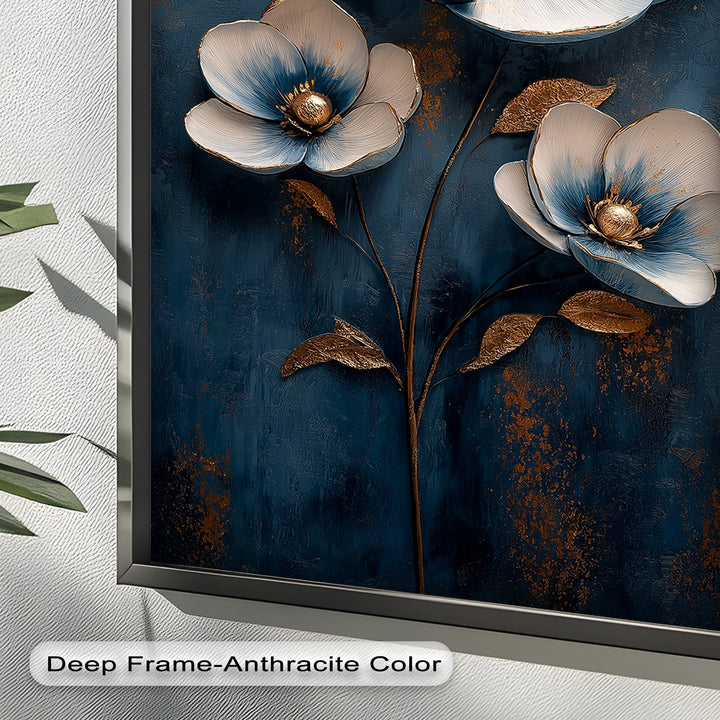 Blue and Gold Flower - Modern Oil Painting