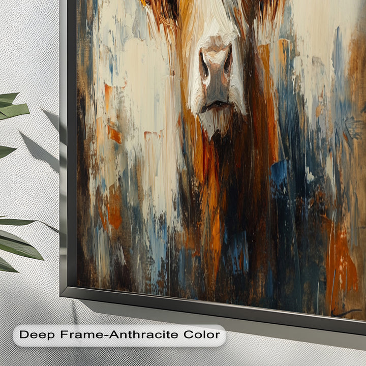 Highland Cow with White Horns – Animal Oil Painting