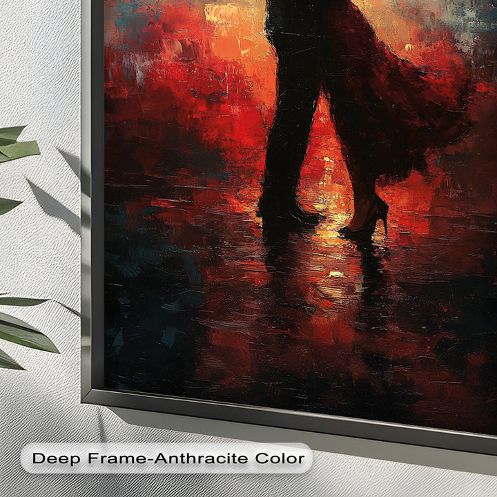 Romantic Couple in Fiery Twilight - Modern Oil Painting