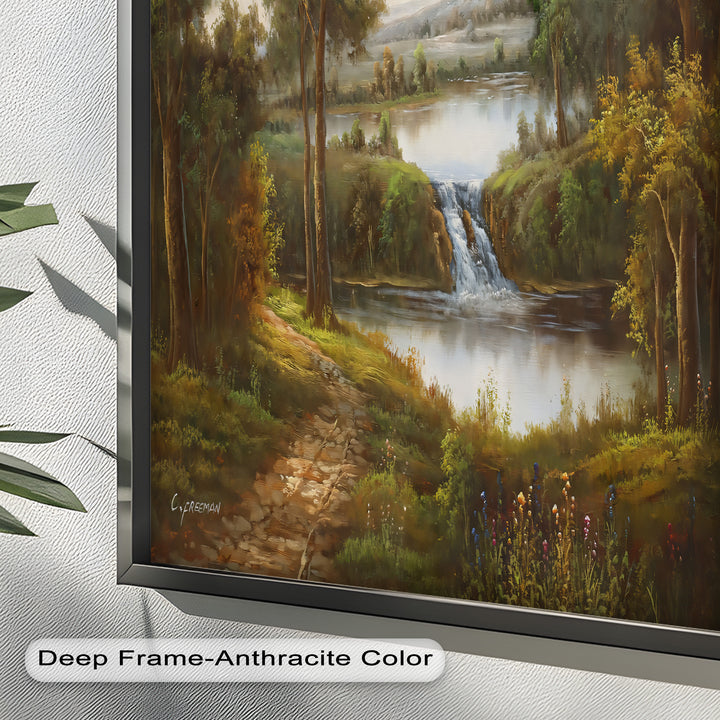 Tranquil Forest Cascade – Vintage Oil Painting