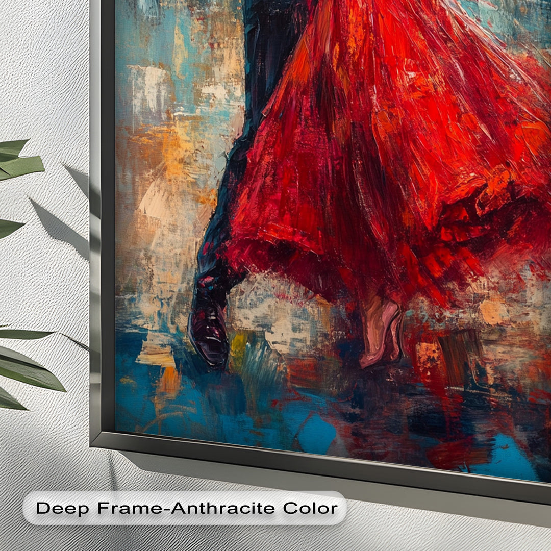 Flamenco Fire – Romantic Couple in Red Dress Oil Painting