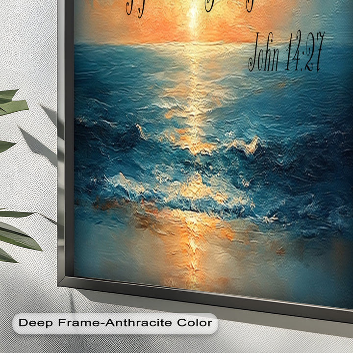 John 14:27 – Peaceful Ocean Sunset Bible Verse Oil Painting