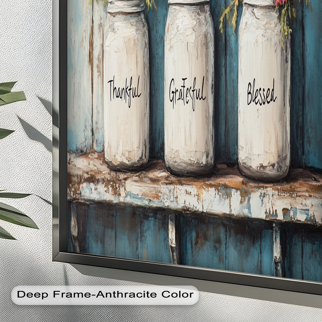Thankful Grateful Blessed – Floral Jar Oil Painting