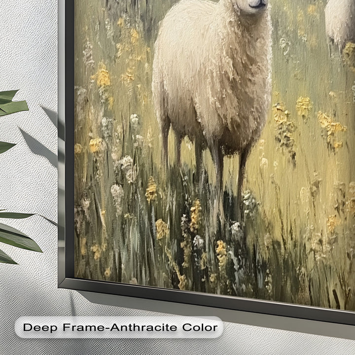 Sheep in Spring Meadow – Pastoral Oil Painting