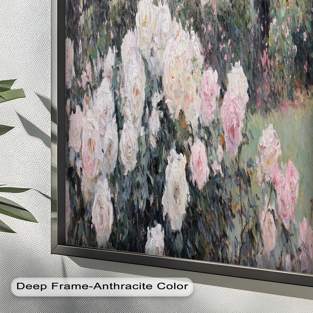 Cottage Garden Roses – Impressionist Floral House Scene Oil Painting