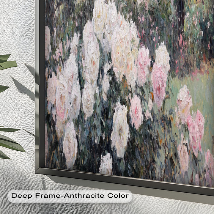 Cottage Garden Roses – Impressionist Floral House Scene Oil Painting
