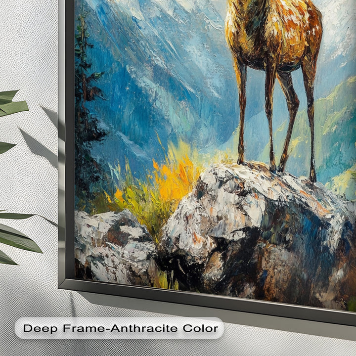 Stag in Mountain Landscape - Animal Oil Painting