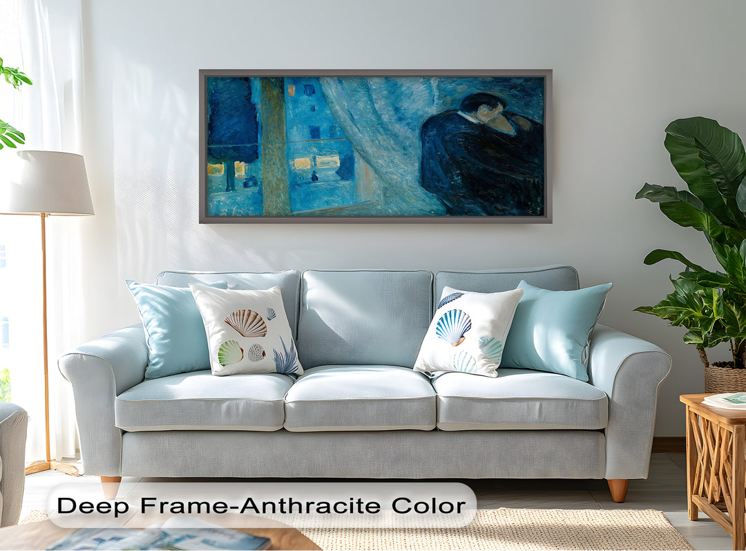 Blue Lovers by the Window – Expressionist Oil Painting